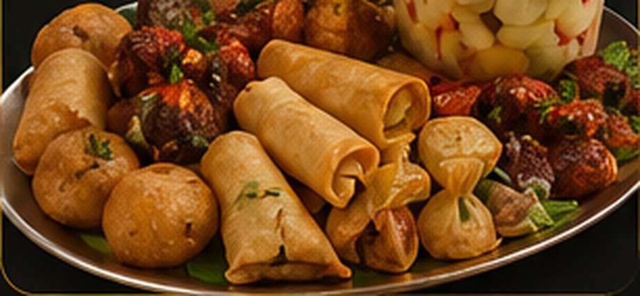 Adel's Special — 5 Spring Rolls, 5 Samosas, 8 Puff Puff, 2 Chicken, 1 cup of Adel's special fruit salad
