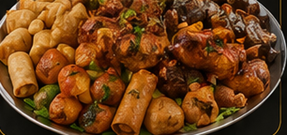 Odogwu Platter — 20 Spring Roll, 20 Samosa, 30 Puffpuff, 20 Mosa, 5 Full Turkey, 10 Gizzard, 5 Chicken Cutout, 5 Medium Size Snail